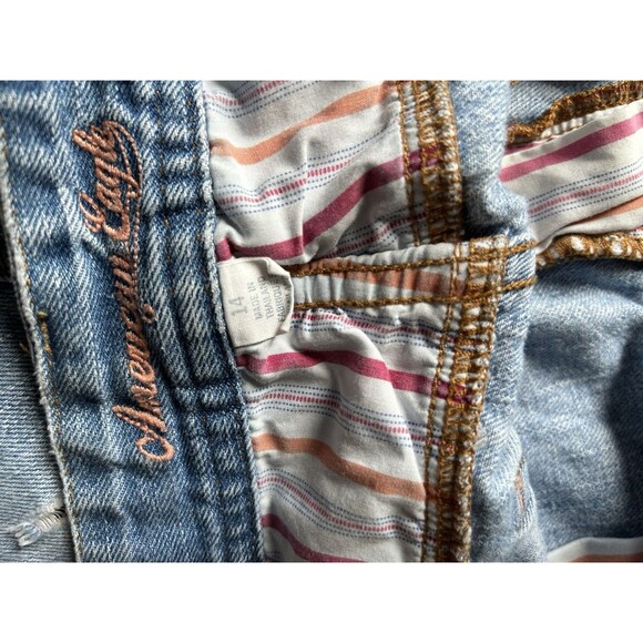 Women's American Eagle Distressed Shortie Size 14 Bright Blue Wash Denim - Picture 4 of 4